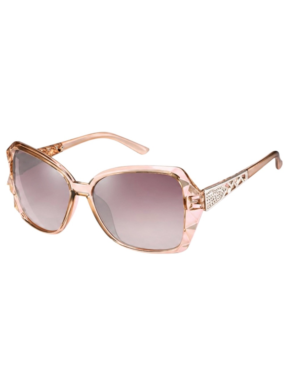 Oversized Polarized Rose Gold Crystal Sunglasses with Rhinestone Filigree Temple